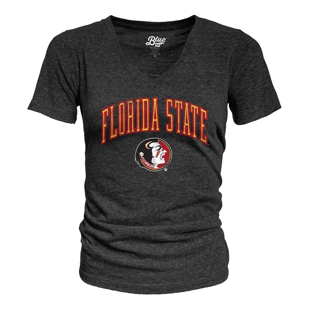 Florida State Seminoles‎ NCAA Womens T Shirt V Neck Tee Top Gray 2XL Blue 84